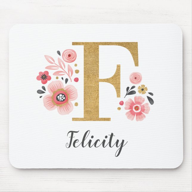 Modern Monogram, Initial Girly Pink Floral Mousepad (Vorne)