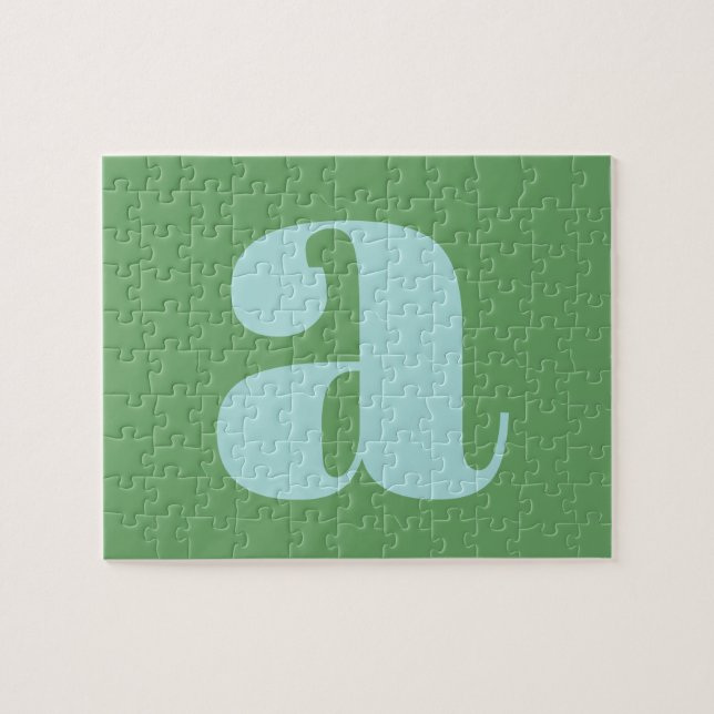 Modern Monogram Initial Letter Blue und Green Puzzle (Horizontal)
