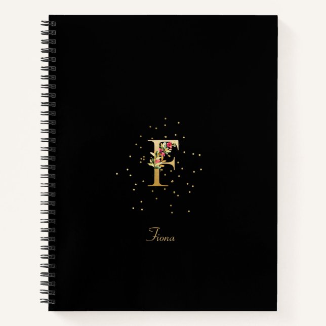 Modern Monogram Initial Letter F Floral Pattern Notizbuch (Vorderseite)