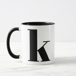Modern Monogram Initial Letter k Black and White Tasse
