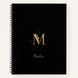 Modern Monogram Initial Letter M Floral Muster Notizbuch
