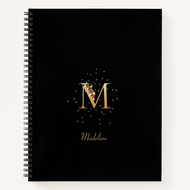 Modern Monogram Initial Letter M Floral Muster Notizbuch (Vorderseite)