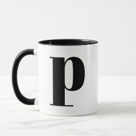 Modern Monogram Initial Letter p Black and White Tasse