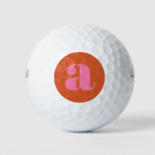 Modern Monogram Initial Letter Pink and Orange Golfball