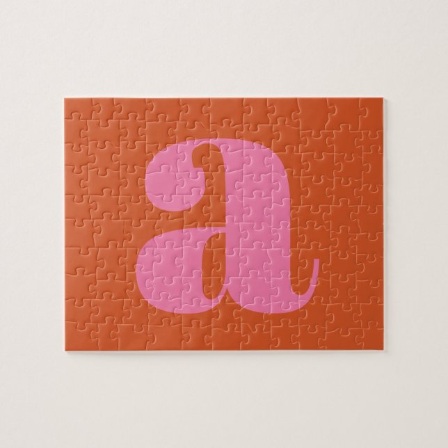 Modern Monogram Initial Letter Pink and Orange Puzzle (Horizontal)