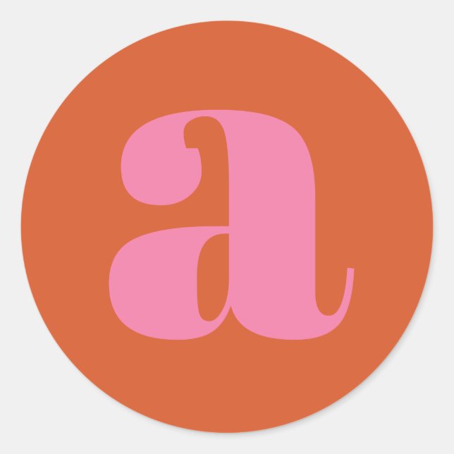 Modern Monogram Initial Letter Pink and Orange Runder Aufkleber (Vorderseite)