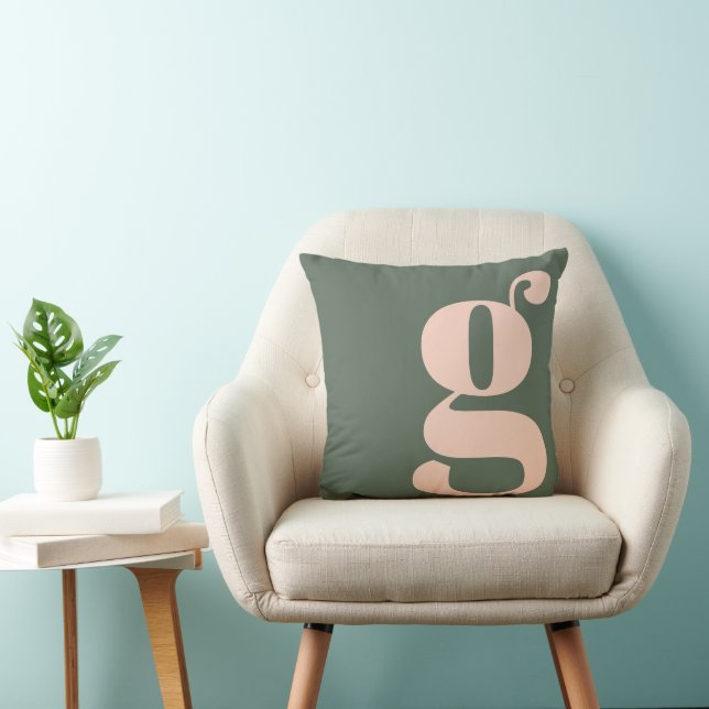 Modern Monogram Initial Letter Sage Green Blush Kissen (Stuhl )