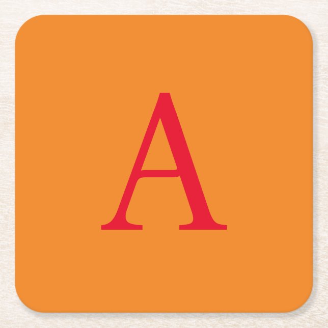 Modern Monogram Initial Letter Trendy Orange Red Rechteckiger Pappuntersetzer (Vorderseite)
