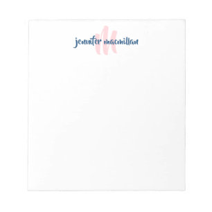 Modern Monogram Initial Pink and Blue Personalisie Notizblock