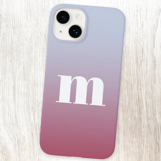 Modern Monogram Initial Pink Blue Gradient Case-Mate iPhone Hülle (Simple modern monogram personalized pink to pale blue gradient iPhone case)