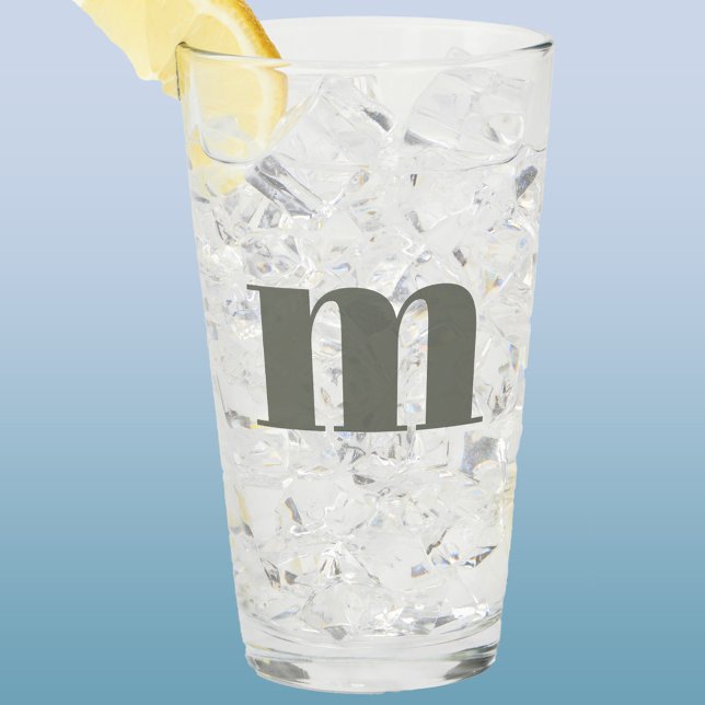 Modern Monogram Initial Sage Green Glas (Modern lower case sage green monogram initial glass tumbler)