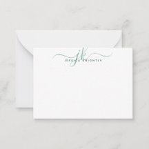 Modern Monogram Initial Script Green Note