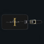 Modern Monogram Initial Script Name Return Address Gepäckanhänger<br><div class="desc">Create your very own custom and personalized Monogram Initial Script Name Return Address Black Luggage Tag completely by clicking the "Personalize" button. Use the "Customize it" button to further re-arrange and format the style and placement of text. Could easily be repurpose for other special events like anniversaries, baby shower, birthday...</div>
