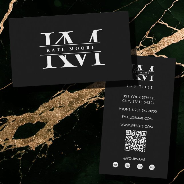 Modern Monogram Initials Professional Black White Visitenkarte (Modern Monogram Initials Professional Black White Business Card)