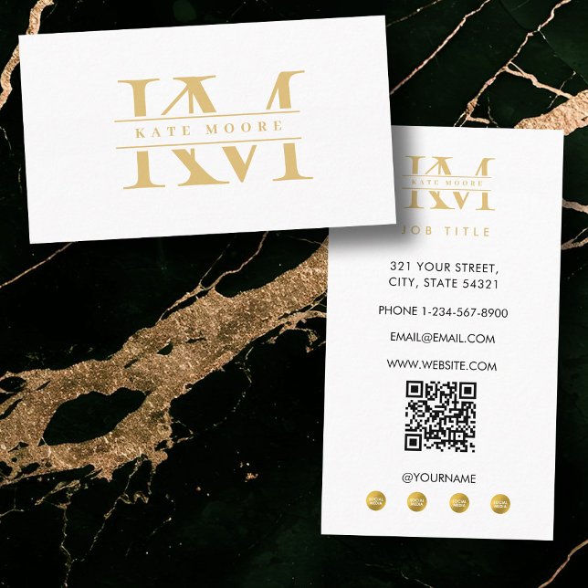 Modern Monogram Initials Professional White Gold Visitenkarte (Modern Monogram Initials Professional White Gold Business Card)