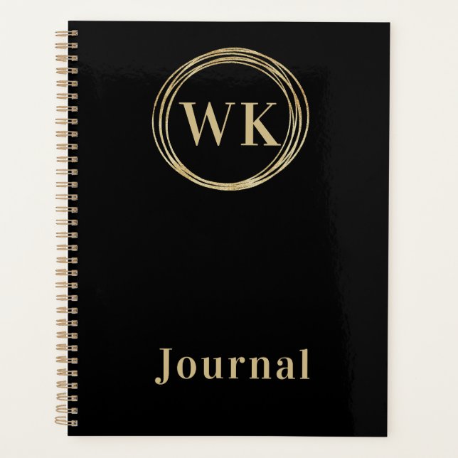 Modern Monogram Journal Black Gold Planer (Vorderseite)