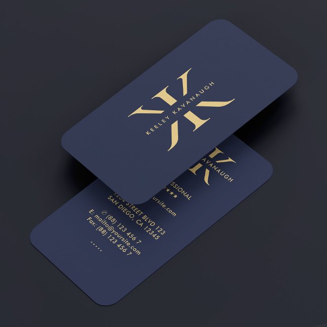 Modern Monogram K Beruflich Dark Navy Blue Visitenkarte (Modern Monogram K Professional Dark Navy Blue Business Card
)