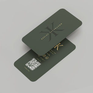 Modern Monogram K Dark Green Gold Beruflich Visitenkarte