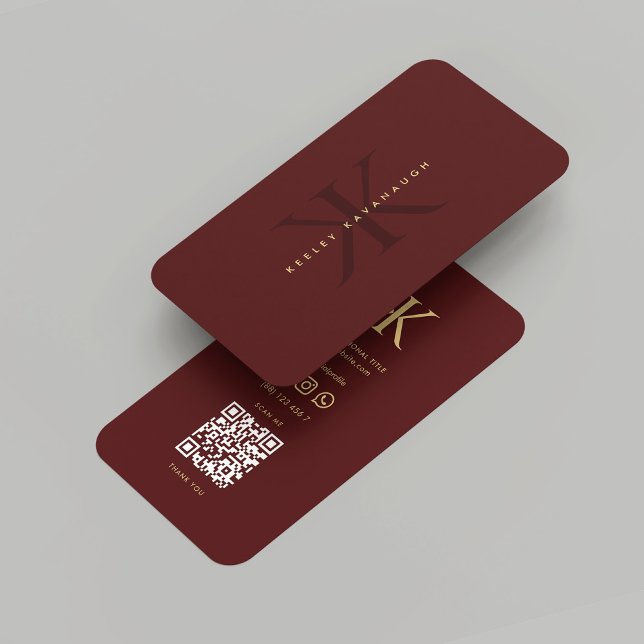 Modern Monogram K Red Maroon Gold Beruflich Visitenkarte (Modern Monogram K Red Maroon Gold Professional Business Card
)