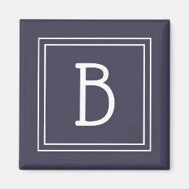 Modern Monogram Letter Initial Template Blue White Magnet