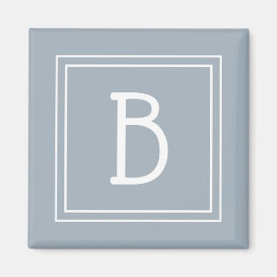 Modern Monogram Letter Initial Template Blue White Magnet