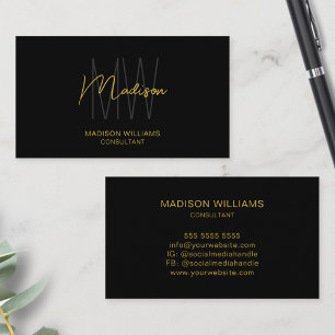 Modern Monogram Logo Black Gold Consultant Visitenkarte
