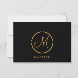 Modern Monogram Logo Gold Black Flat Note Card Mitteilungskarte