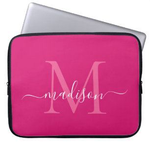 Modern Monogram Magenta Pink Girl Script Name Laptopschutzhülle