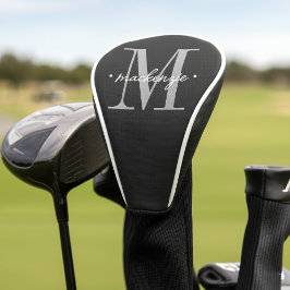 Modern Monogram Minimal Black White Golf Headcover