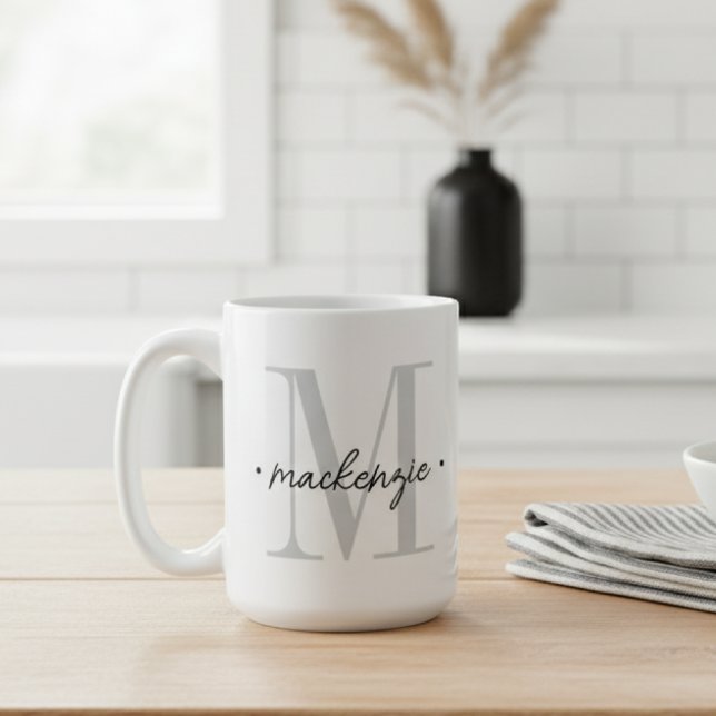 Modern Monogram Minimal Black White Kaffeetasse (Von Creator hochgeladen)