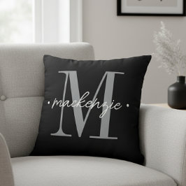 Modern Monogram Minimal Black White Kissen