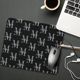 Modern Monogram Minimal Black White Mousepad