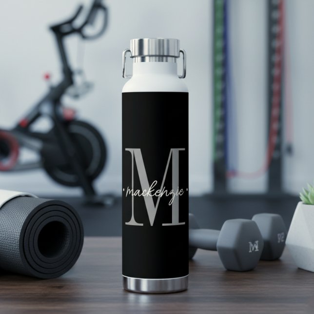 Modern Monogram Minimal Black White Trinkflasche (Von Creator hochgeladen)