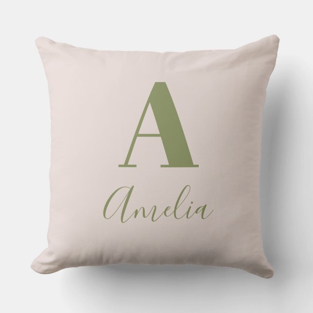 Modern Monogram Name Beige Sage Green Kissen (Vorderseite)