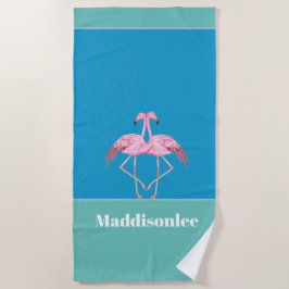 Modern Monogram Name Black Pink Flamingo Bath Towe Strandtuch