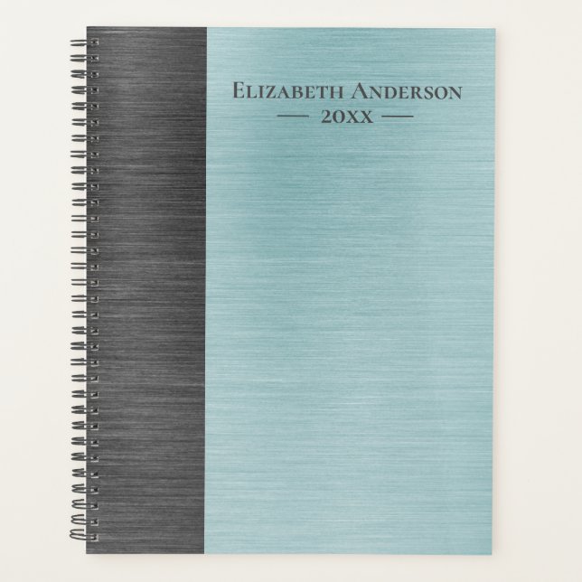 Modern Monogram Name Brushed Metal Daily Planner Planer (Vorderseite)