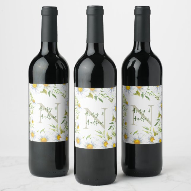 Modern Monogram Name Personalisiert Floral Weinetikett (Flaschen)