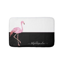 Modern Monogram Name Pink Flamingo Black