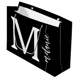 Modern Monogram Name Schwarz-weiß Script Große Geschenktüte