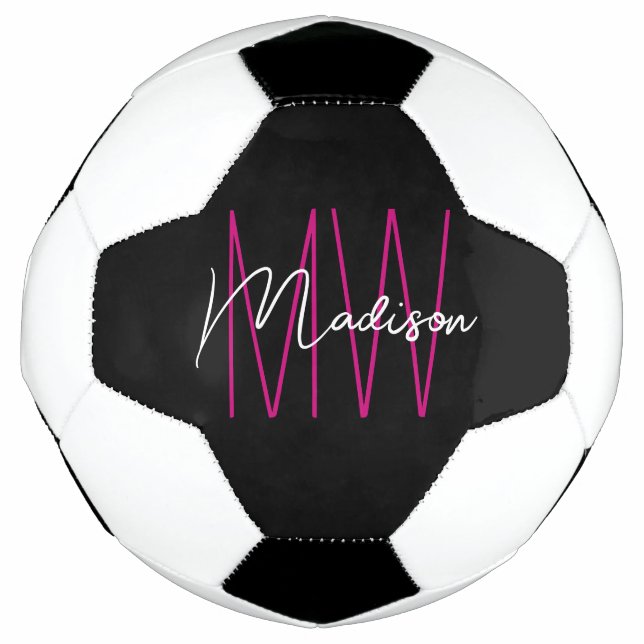 Modern Monogram Name Script Black Pink Fußball (Vorderseite)