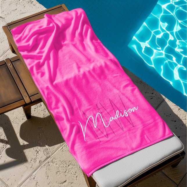 Modern Monogram Name Script rosa Strandtuch (Modern Monogram Name Script Pink Beach Towel
)