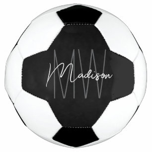 Modern Monogram Name Script Schwarz-weiß Fußball