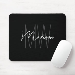 Modern Monogram Name Script Schwarz-weiß Mousepad