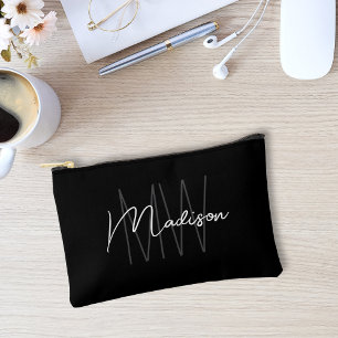 Modern Monogram Name Script Schwarz-weiß Zubehörtasche