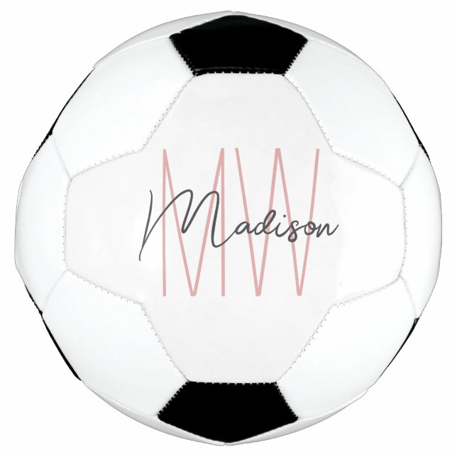 Modern Monogram Name Script Weiß Rosa Fußball (Vorderseite)