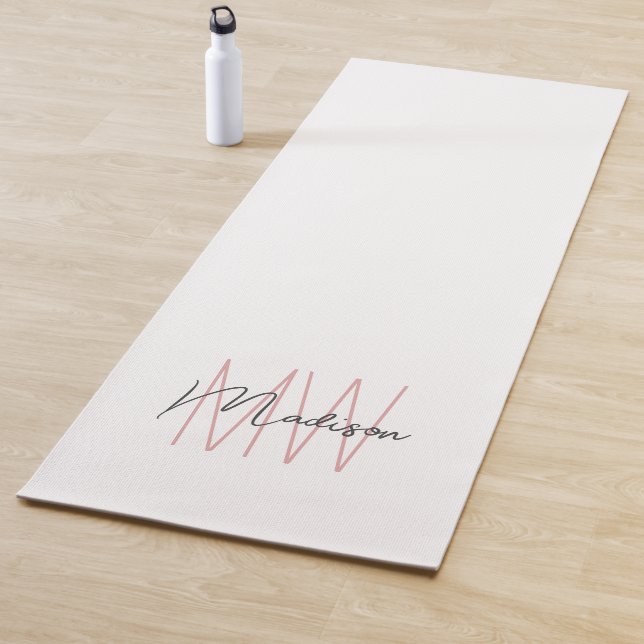 Modern Monogram Name Script Weiß Rosa Yogamatte (Beispiel)