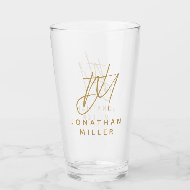 Modern Monogram Name Simple Beer Glas (Vorderseite)