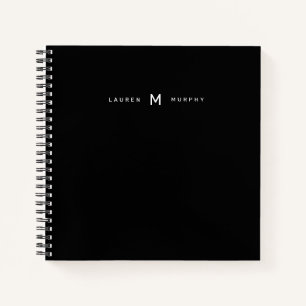 Modern Monogram Name Typografy Black Notebook Notizbuch