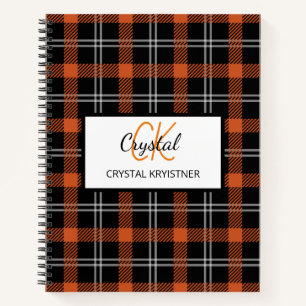 Modern Monogram Orange Fall Kariert Notizbuch