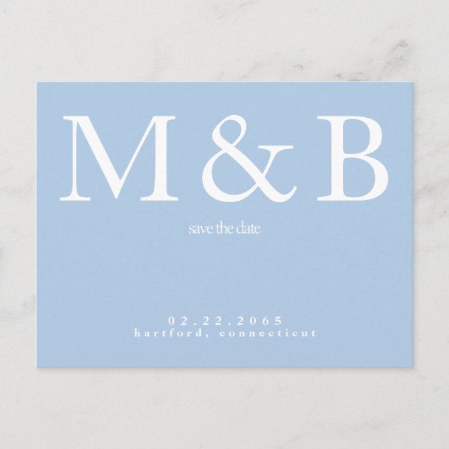 Modern Monogram Peacock Blue Save the Date Postkarte (Vorderseite)
